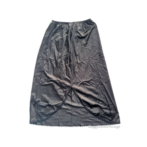 Vintage Warner's Black Back Slit Slip Lace Trim Made USA, Nylon Antron III - Picture 1 of 7